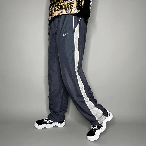 Nike Pants Vintage Nike Track Pants Dark Grey White Swoosh